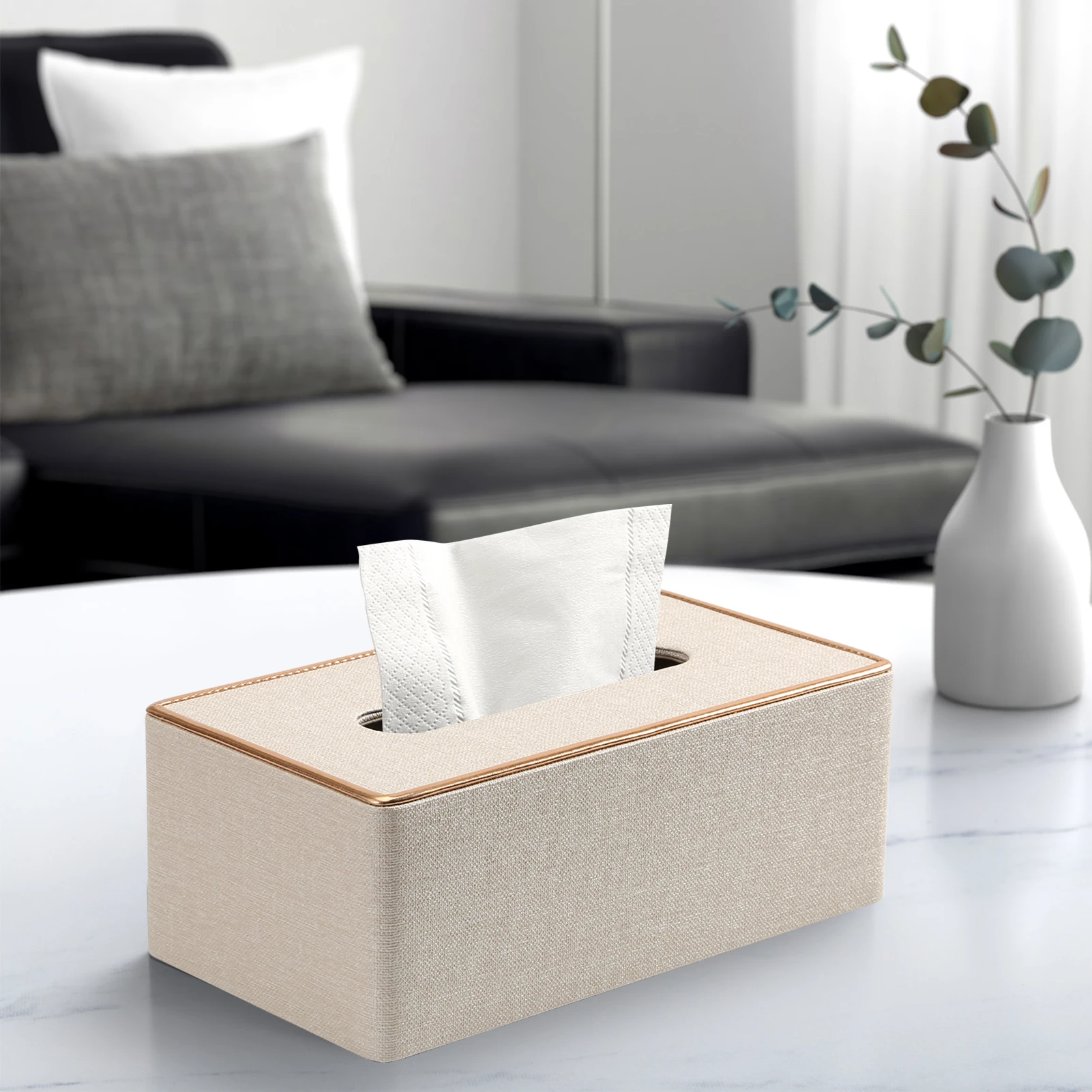 Elegant Home Decor Bathroom Accessory Premium Luxury Leather Tissue Box Cover Dispenser Holder