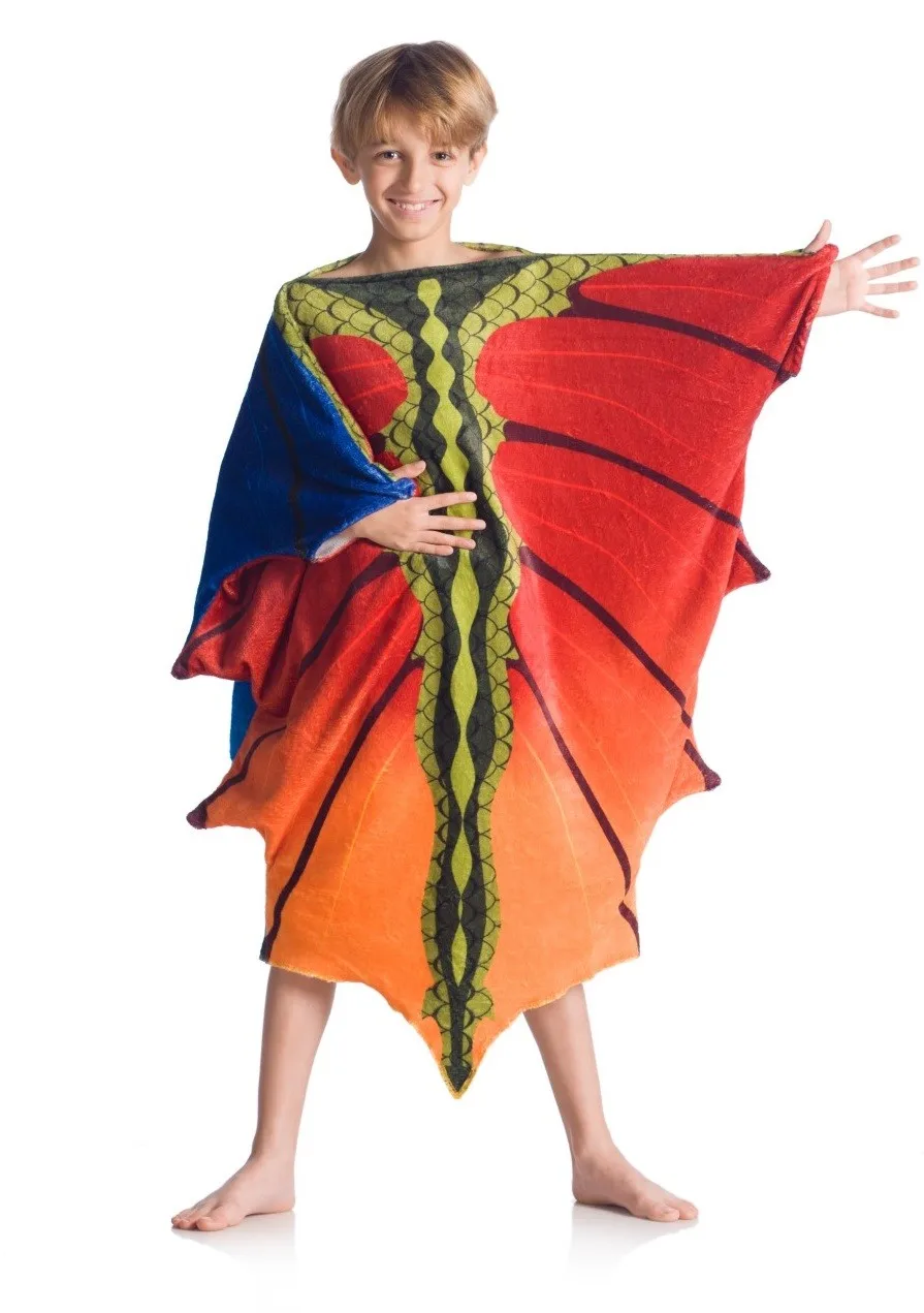 100% POLYESTER HIGH QUALITY COZY SUPER SOFT DRAGON FLEECE  WEREABLE KID BLANKET WITH SLEEVES RED WHOLESALE