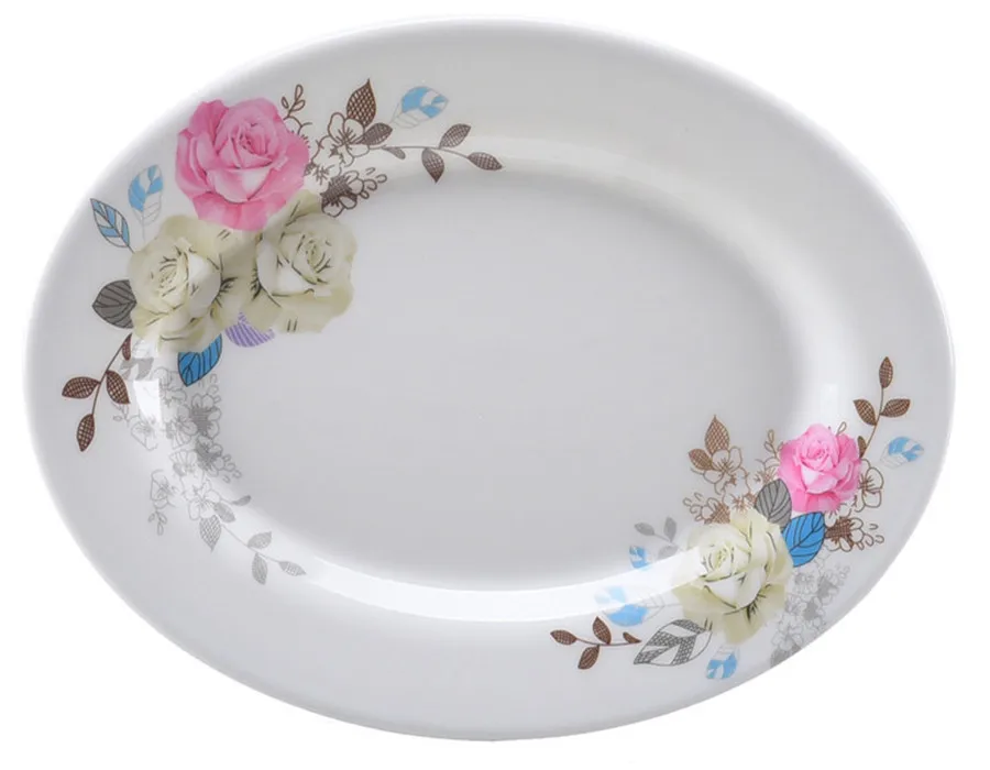 
Wholesale melamine imitation porcelain tableware plastic multi-size waist plate oval plate 