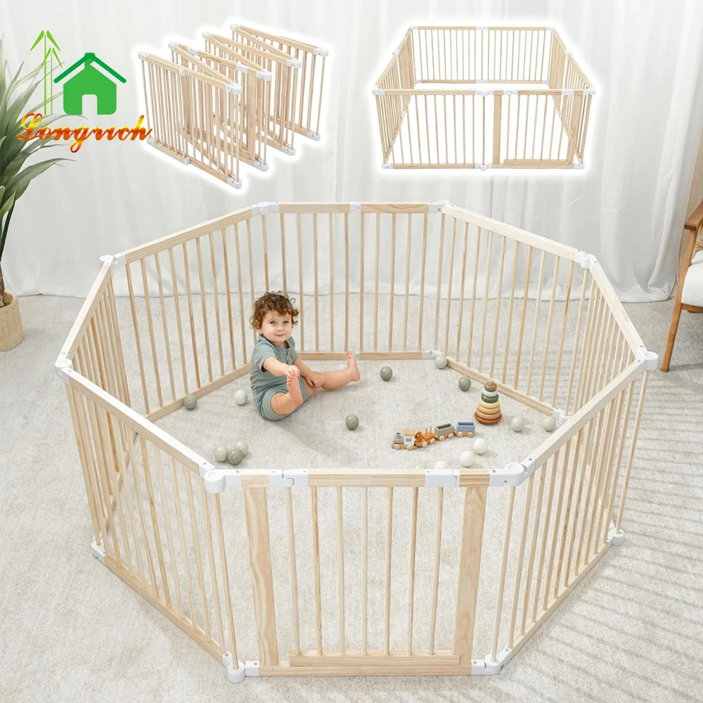 Wholesale Montessori Furniture Safety Comfortable Customizable Kids Wooden Playpen Baby Safety Play Center Fence Kids Montessori