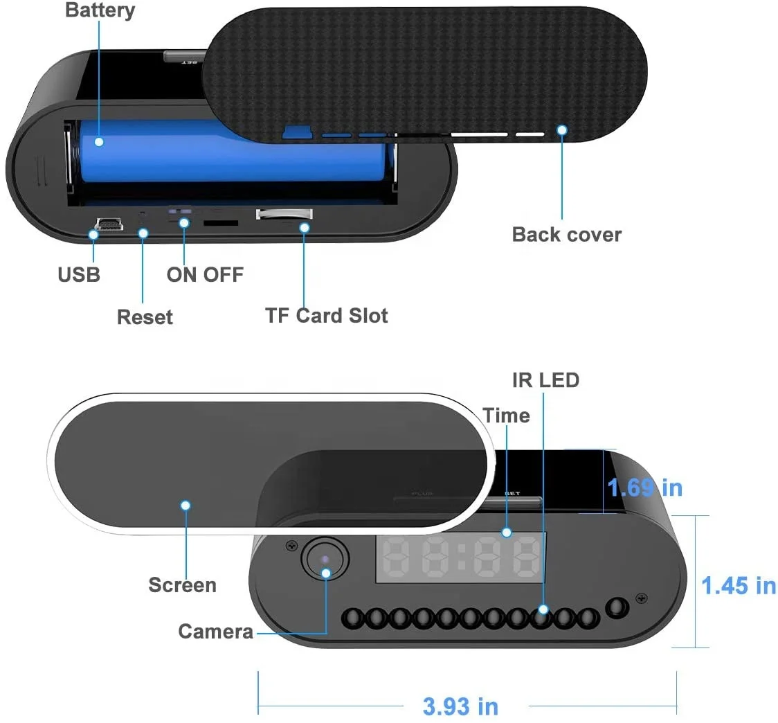 Spy Clock Camara Night Vision Motion Detection Home Surveillance Gizli Kamara 1080 P Alarm Clock WIFI Camera Online Hidden