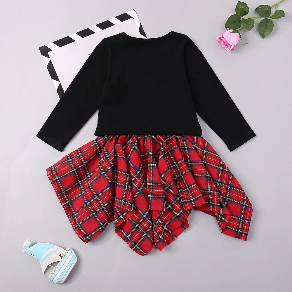 plaid peach heart long sleeve girls dress new design valentines kid clothes