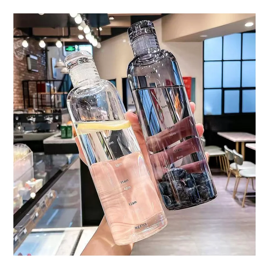 Newest Water Cup Sport Bottle With Time Scale Couple Plastic Portable Water Container Anti-drop Outdoor Water Bottle