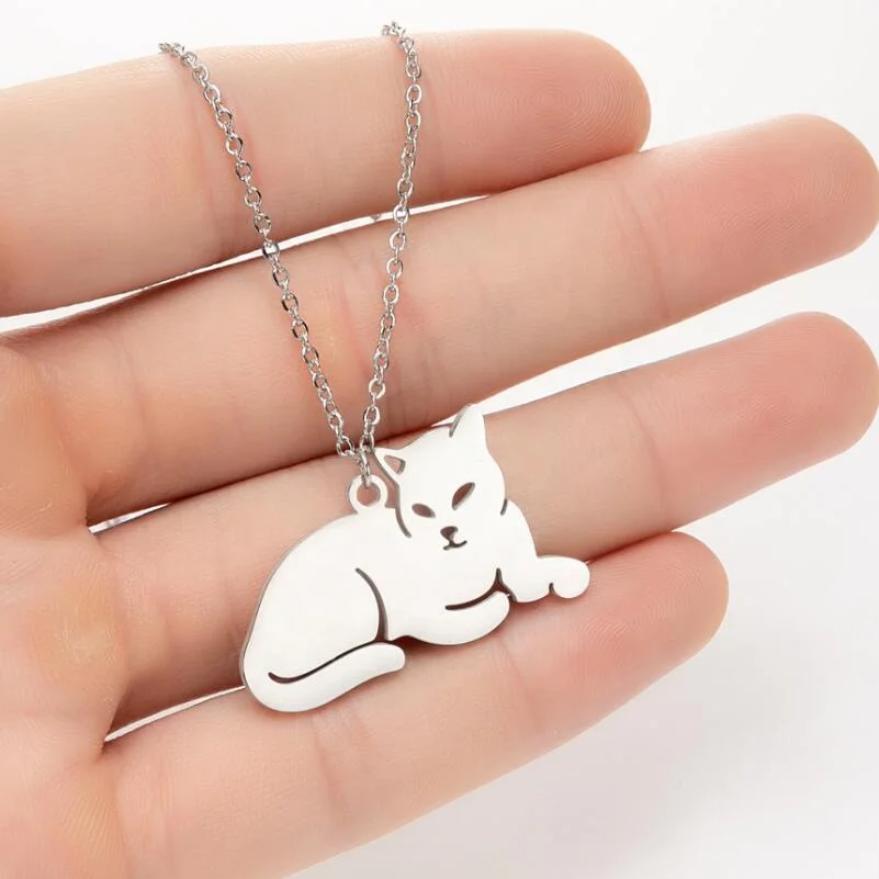 In Stock New Fashion Cute Animal Cat Necklace Women Gold Plated Necklaces Stainless Steel Jewelry
