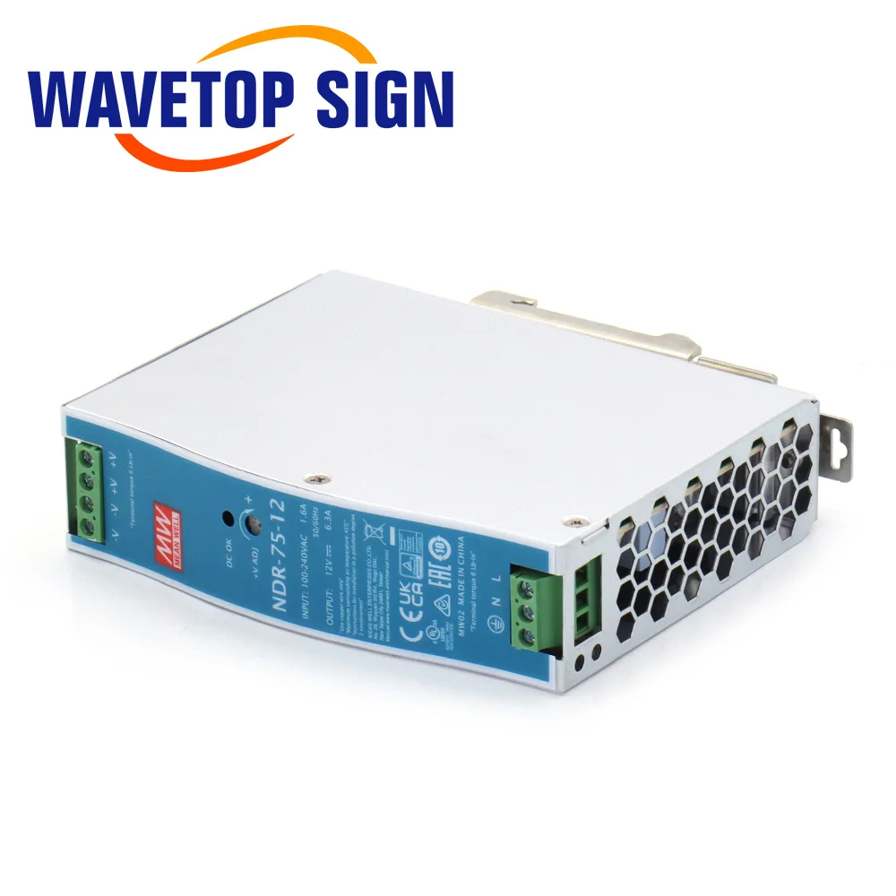 WaveTopSign Original MeanWell 75W Rail Switch Power Supply NDR-75 12V 6.3A / 24V 3.2A / 48V
