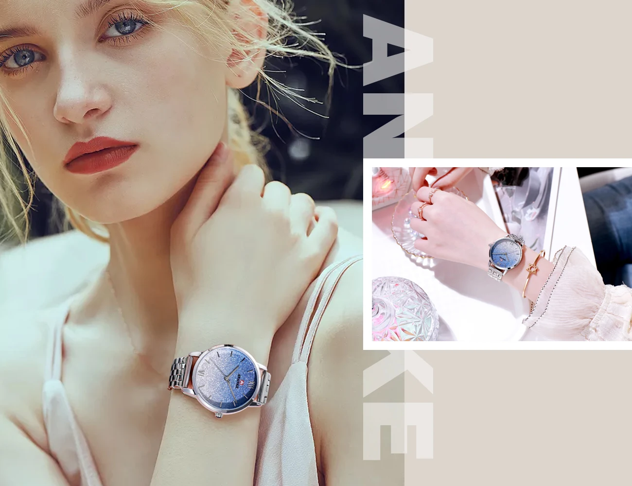 ANANKE Ladies Quartz Watch Fashion Luxury Colorful Gradient Color Starry Dial Stainless Steel Mesh Band Women Watches