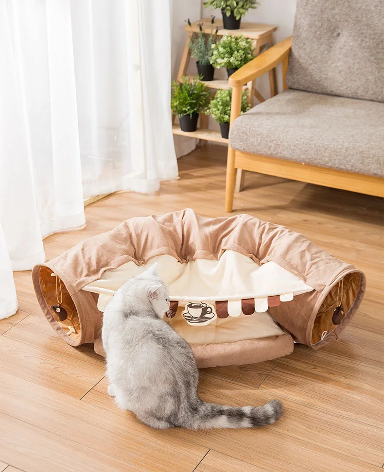 Складная кошачья туннель для домашних животных Лежанка кошек кошачье гнездо можно снять и очистить