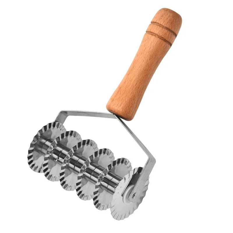 Wood Handle Stainless Steel Pizza Wheel Knife Medium Cake Wheel Cutter Flour Slicing Deep-fried Dough Divider Cutter