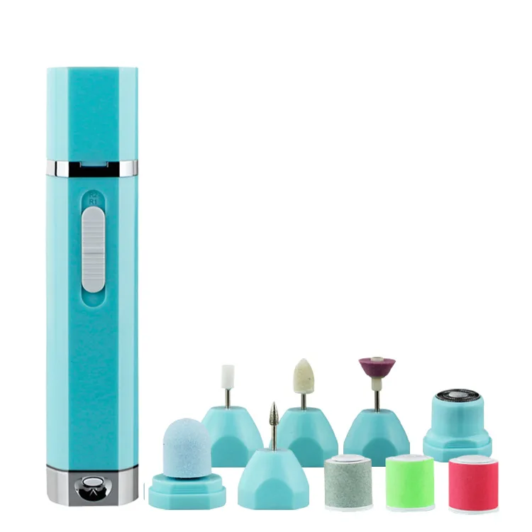 New 9 in 1 Multi-Function Manicure Implement Dry Battery Mini Nail Grinding Machine Electric Nail Piercing Device