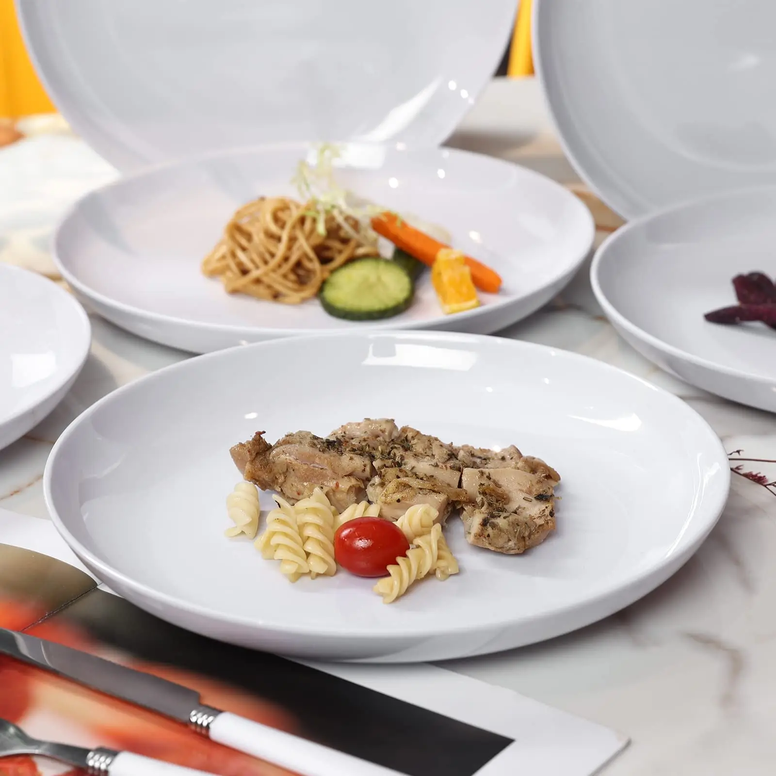 10inch Dinnerware Dishes Set Melamine Dinner Plates for Indoor and Outdoor Use Break-resistant White