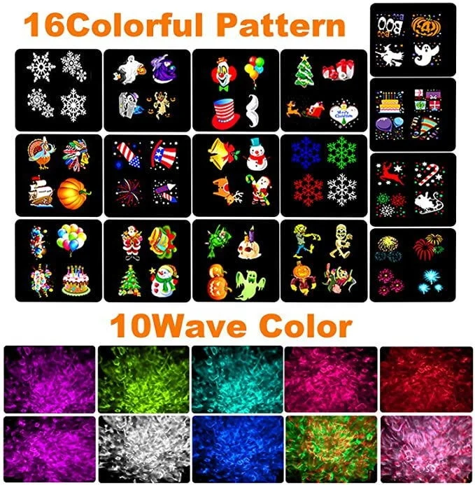 Portable Christmas Halloween Projector Lights 16 Slides 10 Colors LED Light with Remote Control for Indoor Outdoor