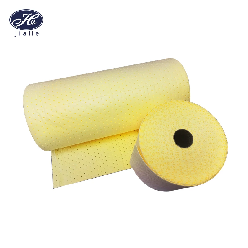 Medium weight dimpled chemical hazardous spill absorbent rolls
