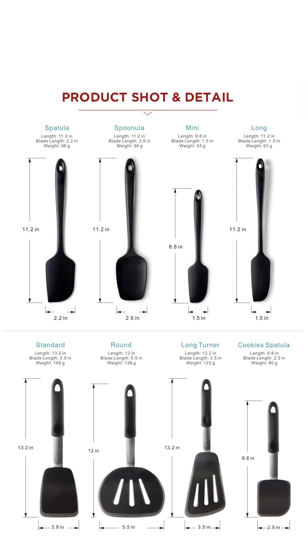 Professional Non-stick Cookware Silicone Kitchen Cooking 8 Pcs Utensils Set for kitchen utensils