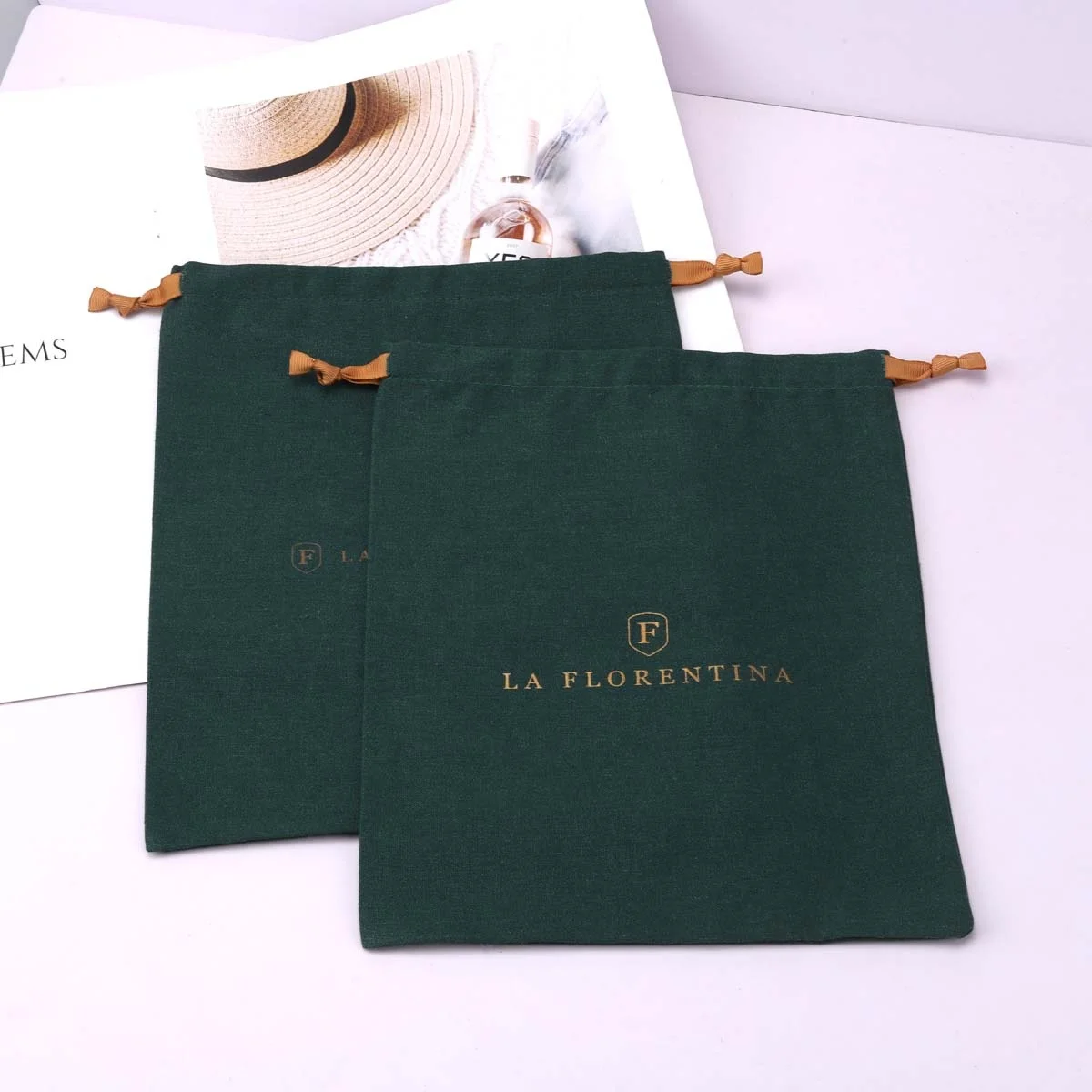 Durable Custom Logo Printing Organic Cotton Linen Drawstring Bag Clothes Hair Extension Packing Dust Cotton Pouch