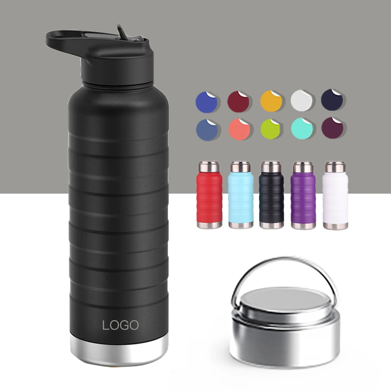 Ready to ship 18/24oz double lids sports thermo insulated stainless steel water bottles with straw