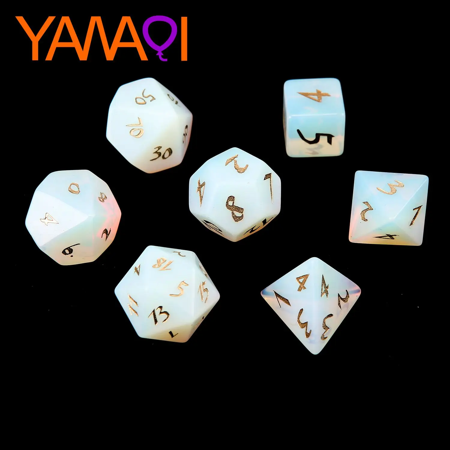 Wholesale Custom carved mini font polyhedral dice Opal game dice set  DND or RPG Opalite 7 PCS Z06