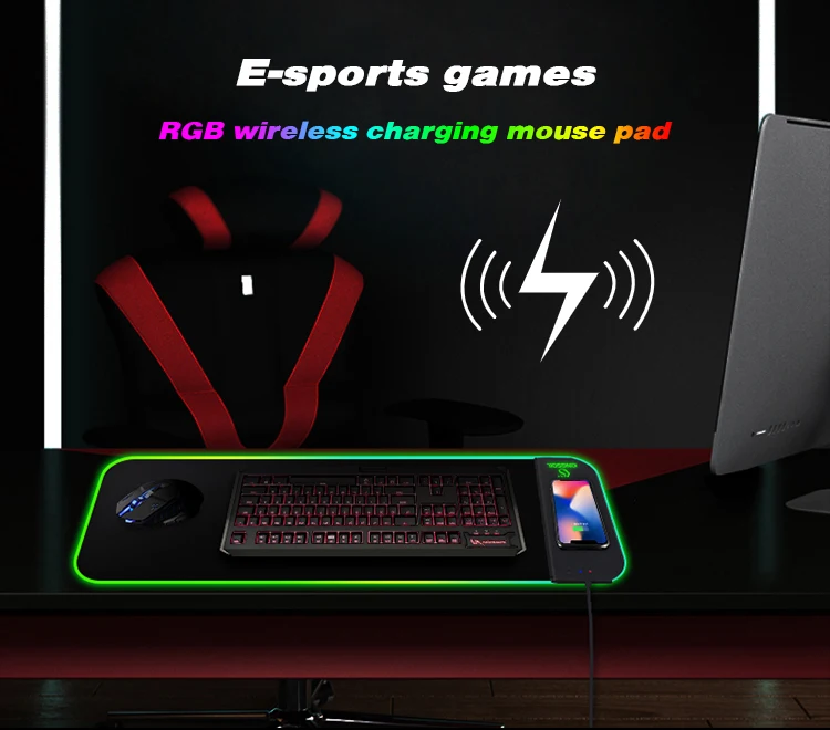  Новый игровой коврик для мыши 2 в 1 Great Roc xxl rgb со светодиодной подсветкой Нескользящий Резиновый водонепроницаемый с беспроводной