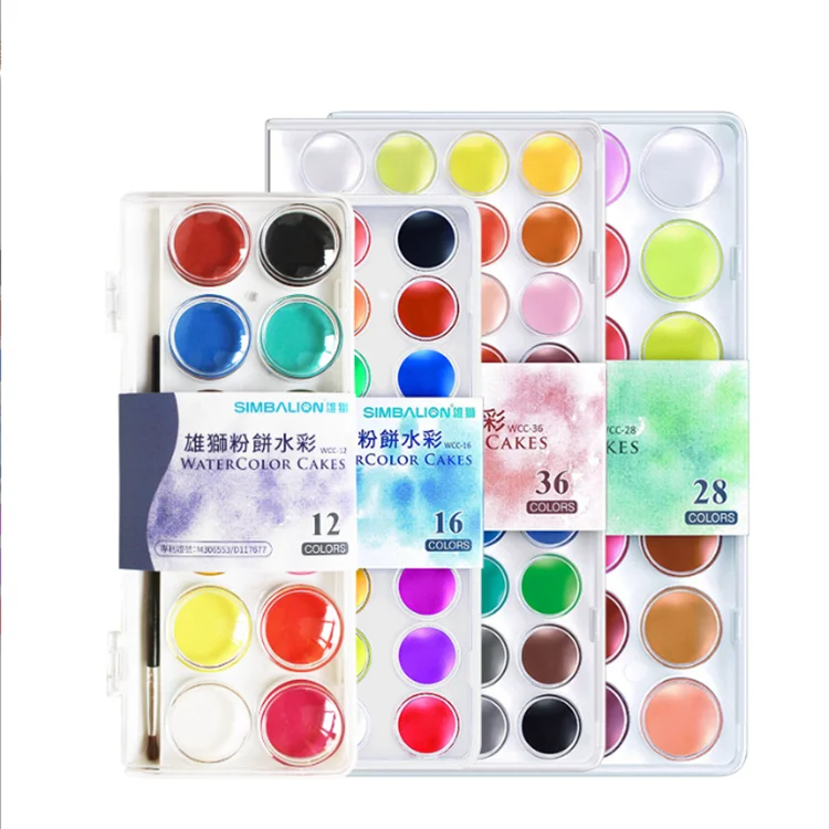 SIMBALION  High quality 12/24/36/48 solid watercolor cake powdery watercolor cake