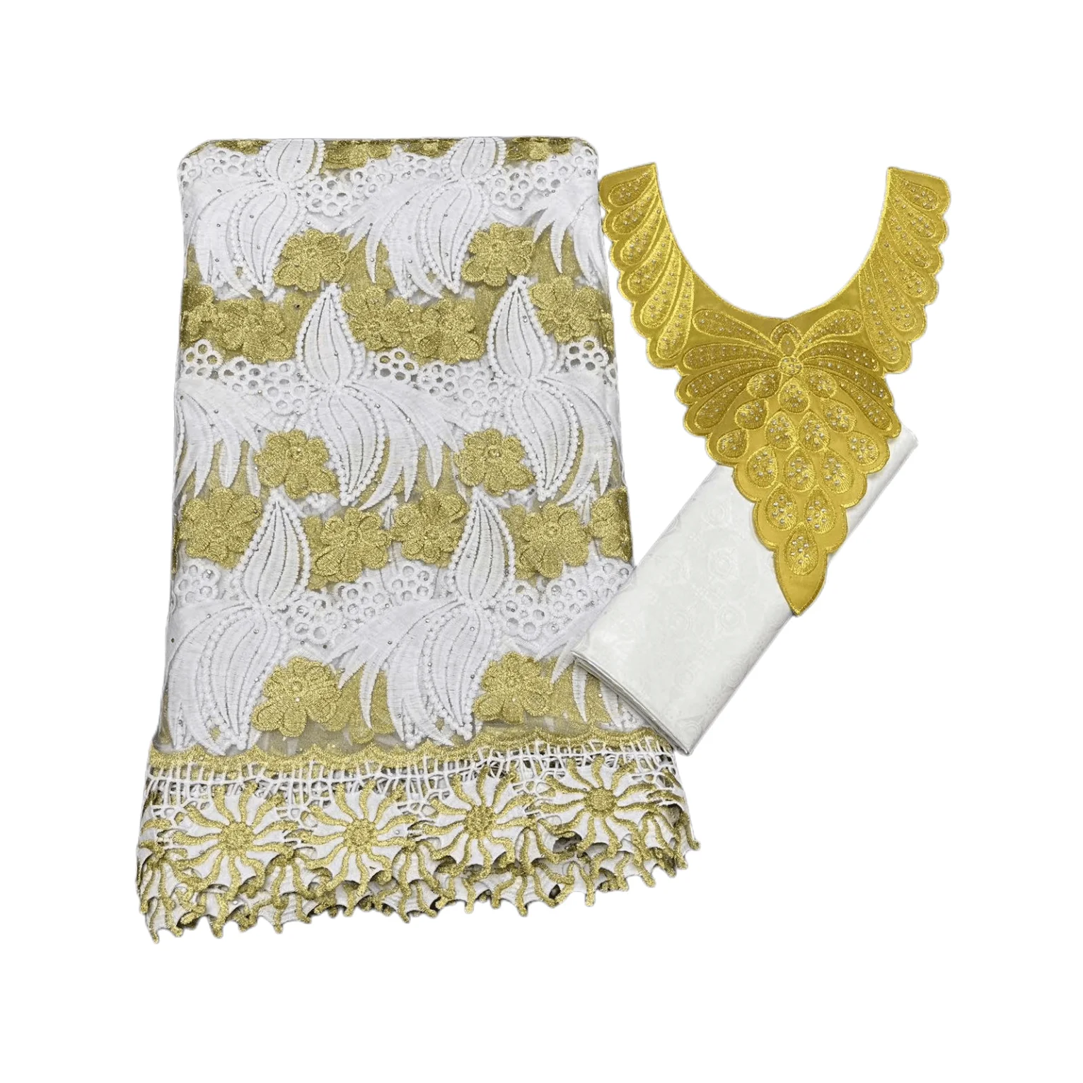 2.5 Y Cord Lace Fabric +2.5 Y Bazin Brode Riche Tulle Guipure Lace Collar Popular Dubai Style Embroidery African Lace