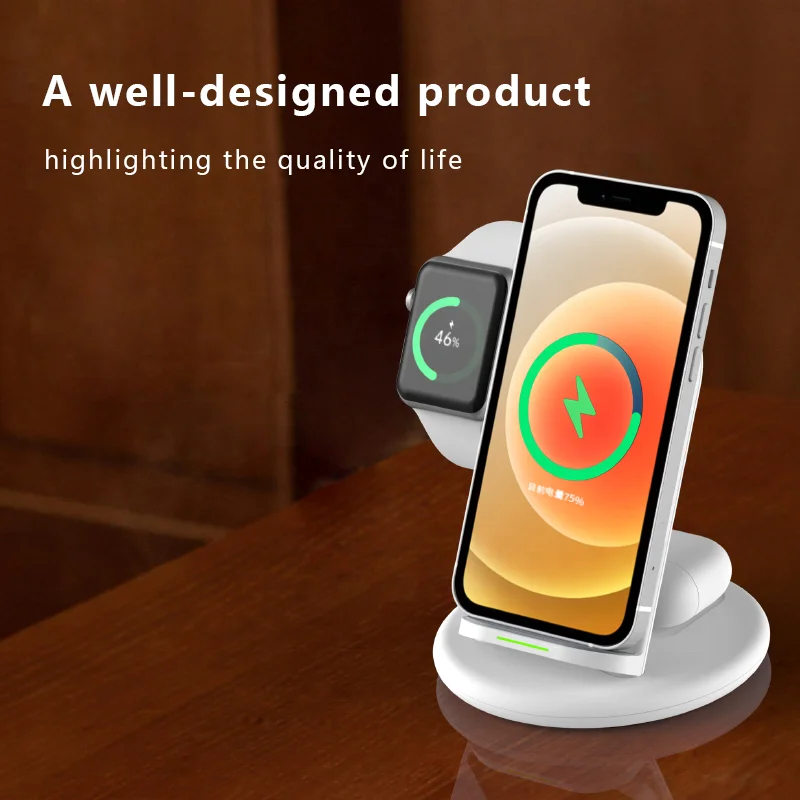 15W Mag Safe Wireless Charger 3 In 1 Wireless Charging Station For Iphone 12 13 Multiple Phones