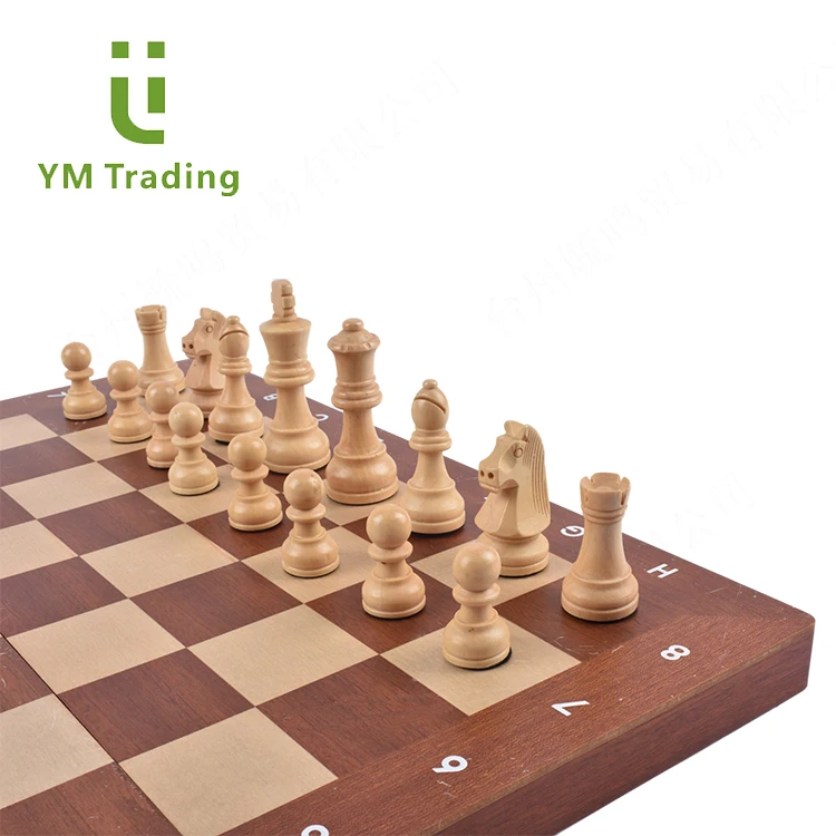 Wooden Board Game Antique Large Size Chess Sets with Felted Game Board Interior for Storage