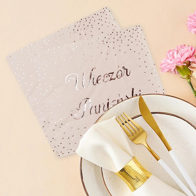 Anyou Pink Gold Foil Disposable Monogrammed Paper Napkins Soft Luxury Hand Tissues for Birthday Western Dining Room Party Supply