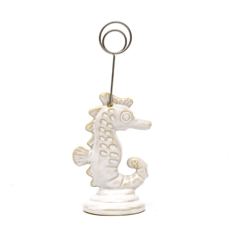 Wholesale personalized decoration gift Polyresin card holder 3d hippocampus animal shaped ring holder