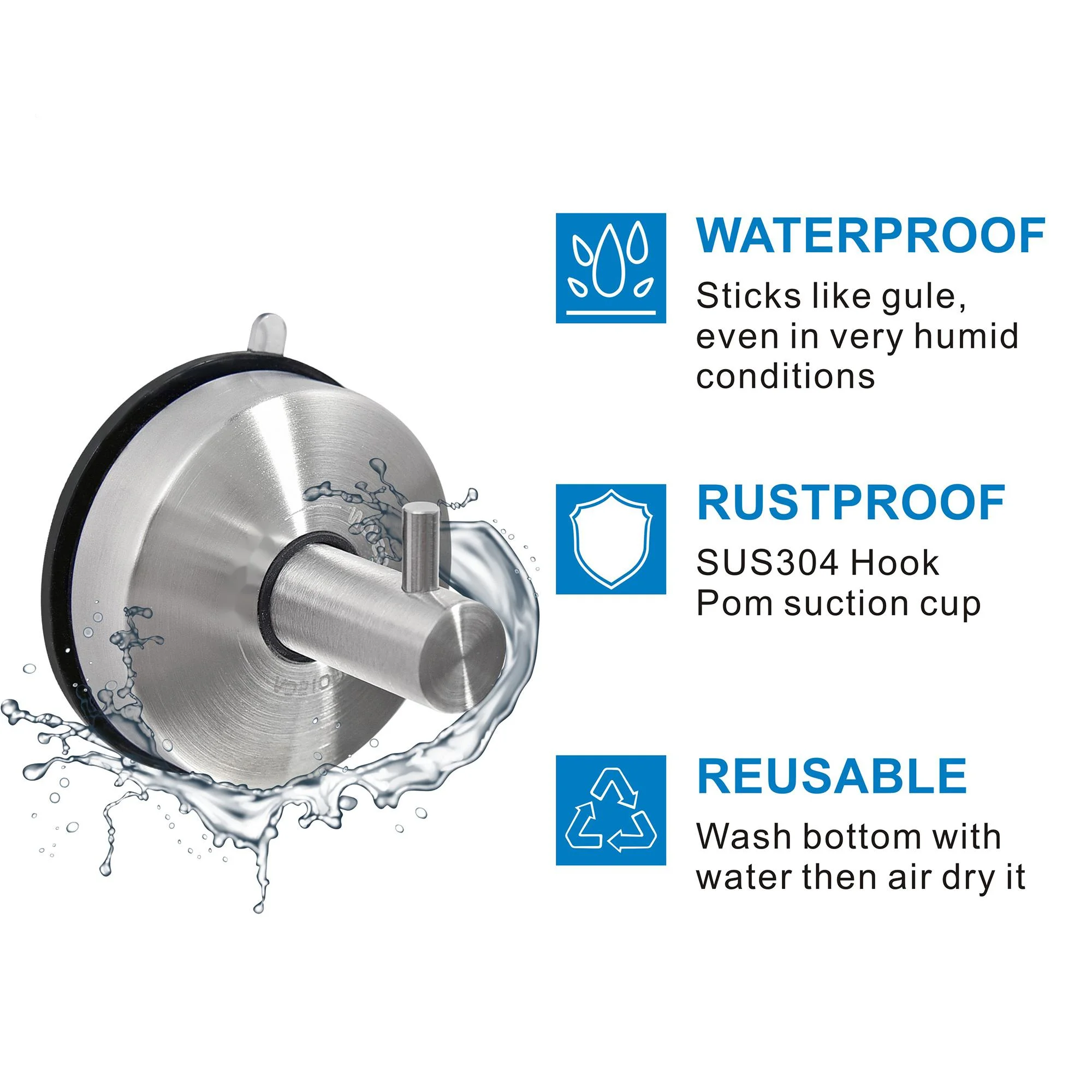 SUS 304 Stainless Steel Suction Cup Hooks for Bathroom,Kitchen,Bedroom