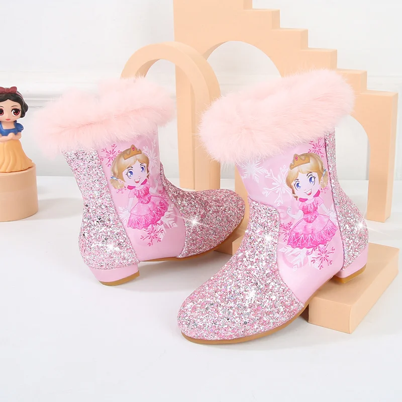 Новинка 2021, односпальные ботинки принцессы, предотвращающие скольжение, блестящие зимние детские ботинки для девочек