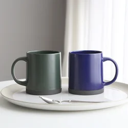 Newest Matte green ceramic mug carving logo can order gift coffee cup cereal breakfast cup wholesale