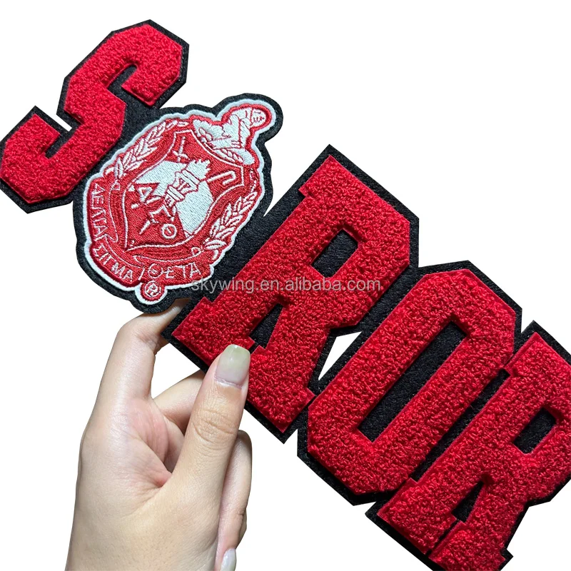 Large Embroidered Letters SOROR Pink and Green AKA Delta 1913 Sorority SGRHO Soror Chenille Iron on Patch for Pretty Hoodie