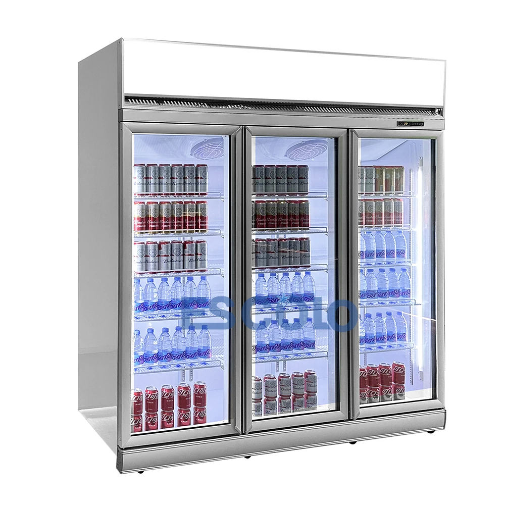 Supermarket vertical refrigerated showcase energy beverage display refrigerator and freezer with fan cooling system