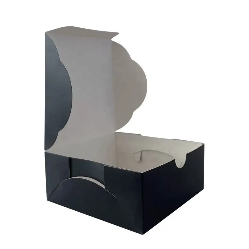 Black Printed Durable Cardboard Paper Folding Cake Boxes Food Grade Oilproof Takeaway Cake Box Flip Cover Size Custom Cake Box