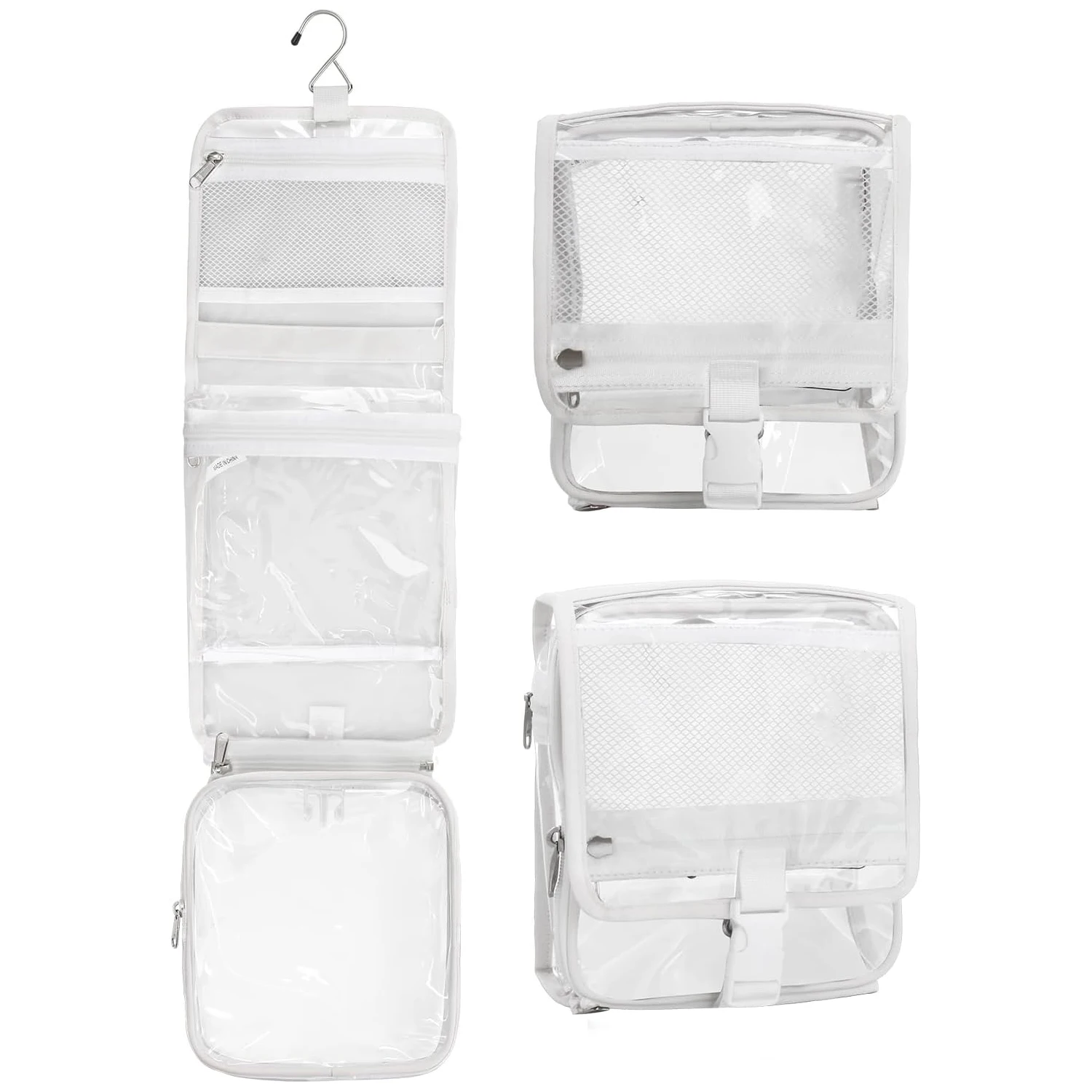 Hanging Clear Toiletry Bag Travel Makeup Bag Toiletries Organizer for Travel Size Cosmetics with Detachable Clear Toiletry Bag