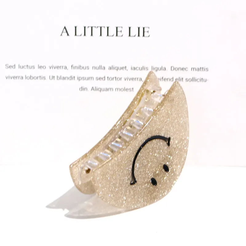 XinMei sweet semicircle hair claw smiley face acrylic acetate hair clips accessories low MOQ girls hair claw clip celluloid