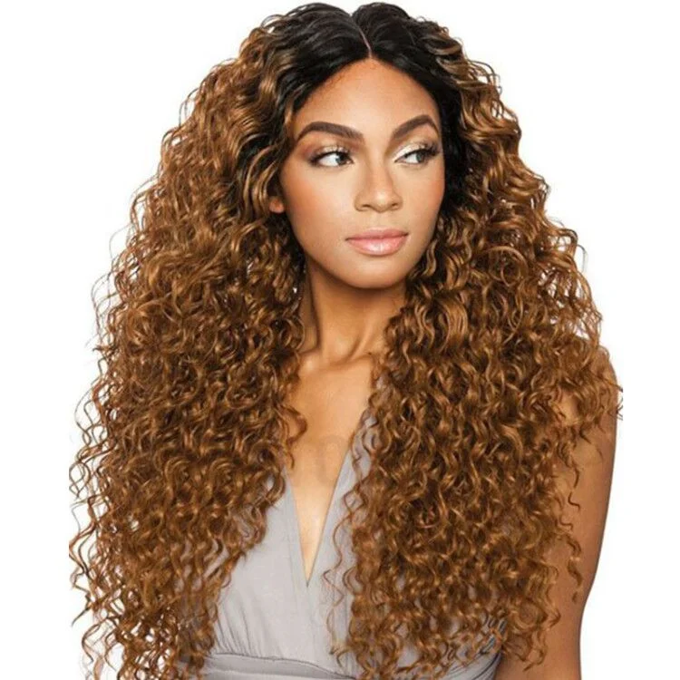 Highlight Brown curly human hair 13x4 13x6 lace frontal wig honey blonde ombre Brazilian brown color deep curly lace front wig