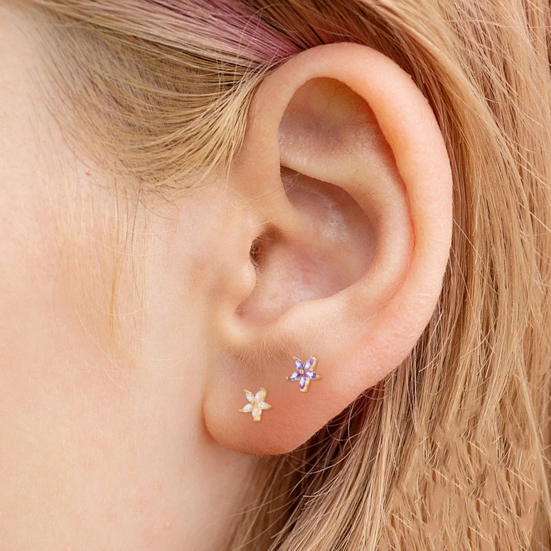 High Quality Petal Flower Piercing Thread Stud Earrings Colorful Statement Earrings