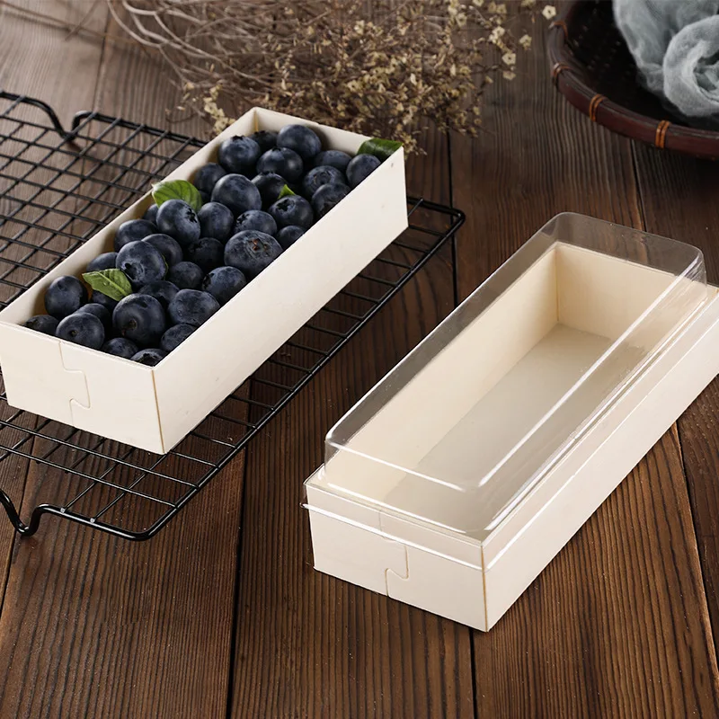 New Design Wood Food Package Box Biodegradable Sushi Pastry Boxes with Clear Cover Variety of Sizes Available