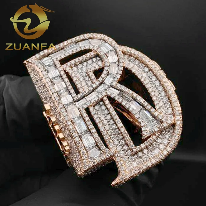 3D Logo Custom Men Diamond Ring Hand setting Moissanite Diamond Cuban Rings 925 Sterling Silver hip hop Ring Super Shine