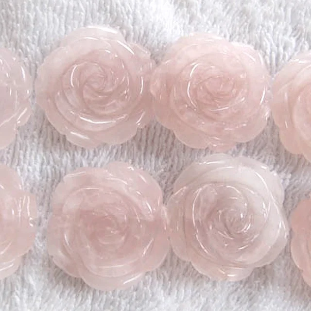 Rose Quartz Stone Flower Carvings Loose Gemstone Beads