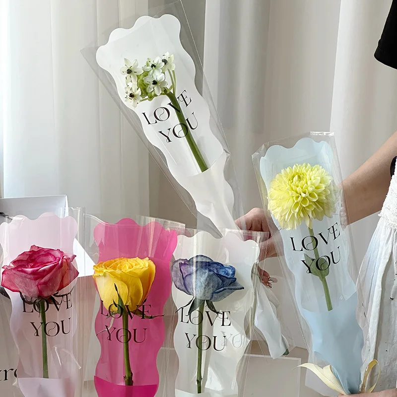 Hot Selling 14*40cm/pcs 20pcs/lot Opp Plastic Flower Bag Kraft Paper Rose Flower Sleeve For Florist Materials