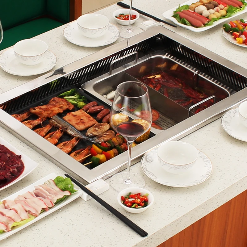 A New Generation Smokeless Electric Korean BBQ Grill and Hotpot Stove With Rise and Drop Function