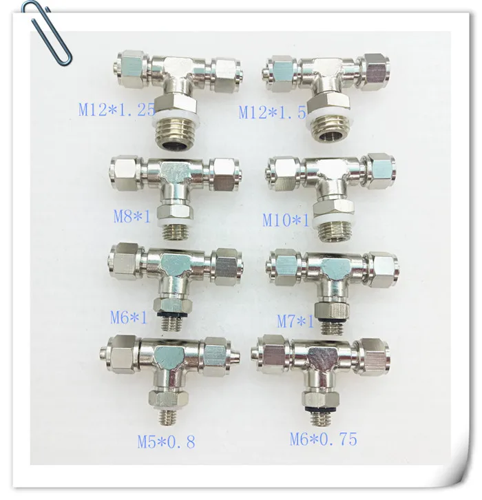 Pure Copper Mass Nickel T-type Three-way Air Pipe Join 360 Degrees Of Free Rotation Pneumatic Fitting