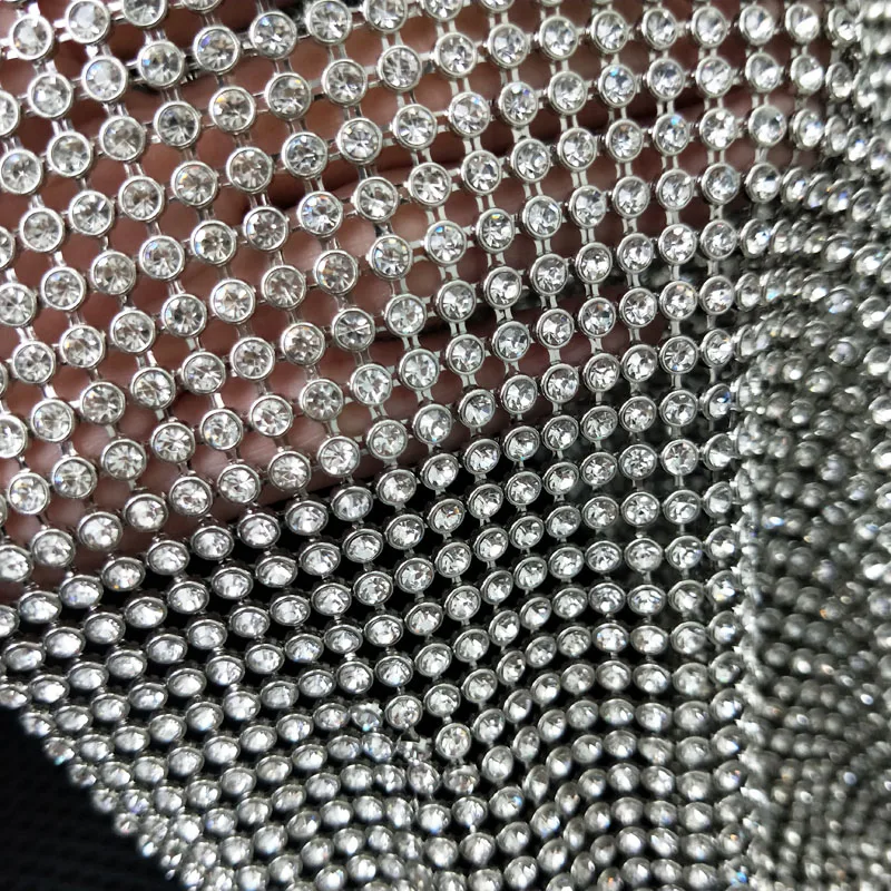 6 MM High Quality Shiny Copper Metal Base Glass Crystal Rhinestone Fabric Crystal Mesn Fabric For Gament