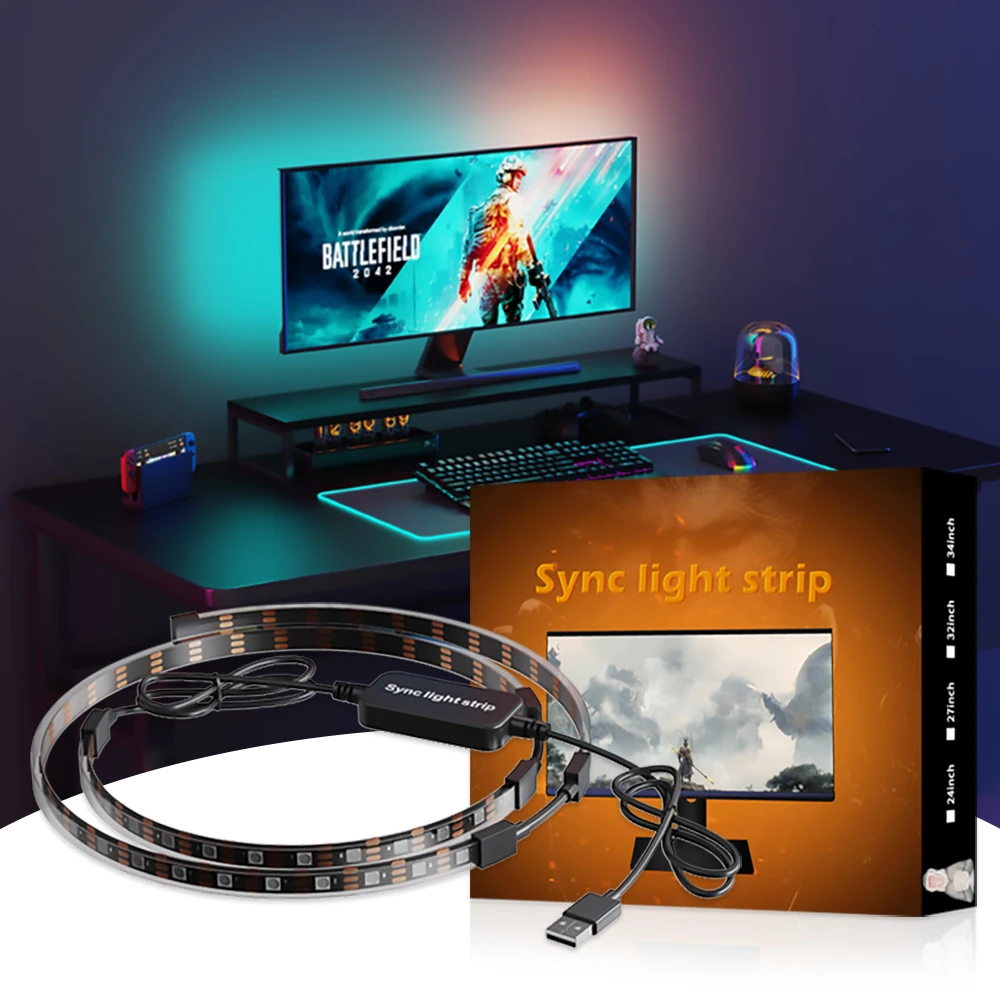 PC sync backlight for monitor ambient Gaming room RGBIC adaptive screen smart LED backlight strip on PC portable accecories