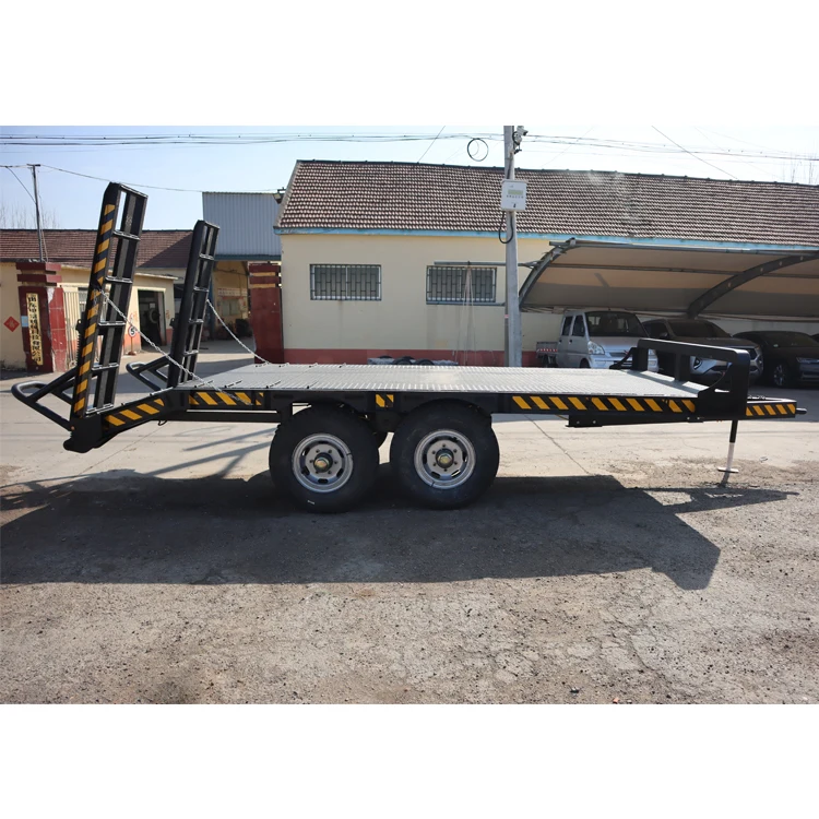 6 ton excavator trailer tandem axles flatbed trailer with ramp