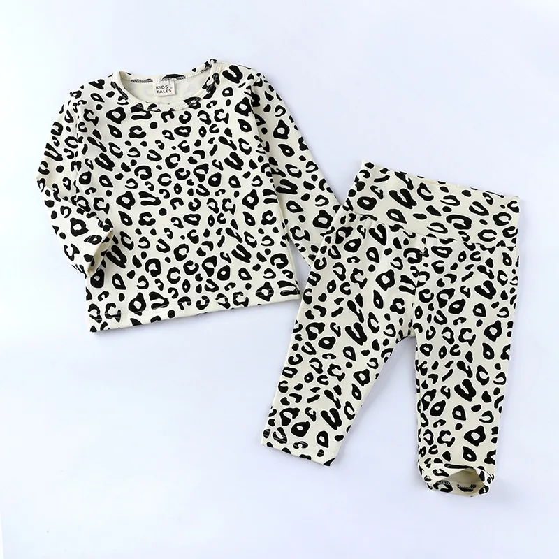  Wholesale fall winter children 2 pcs toddler leopard print baby sleeping wear long sleeve clothes