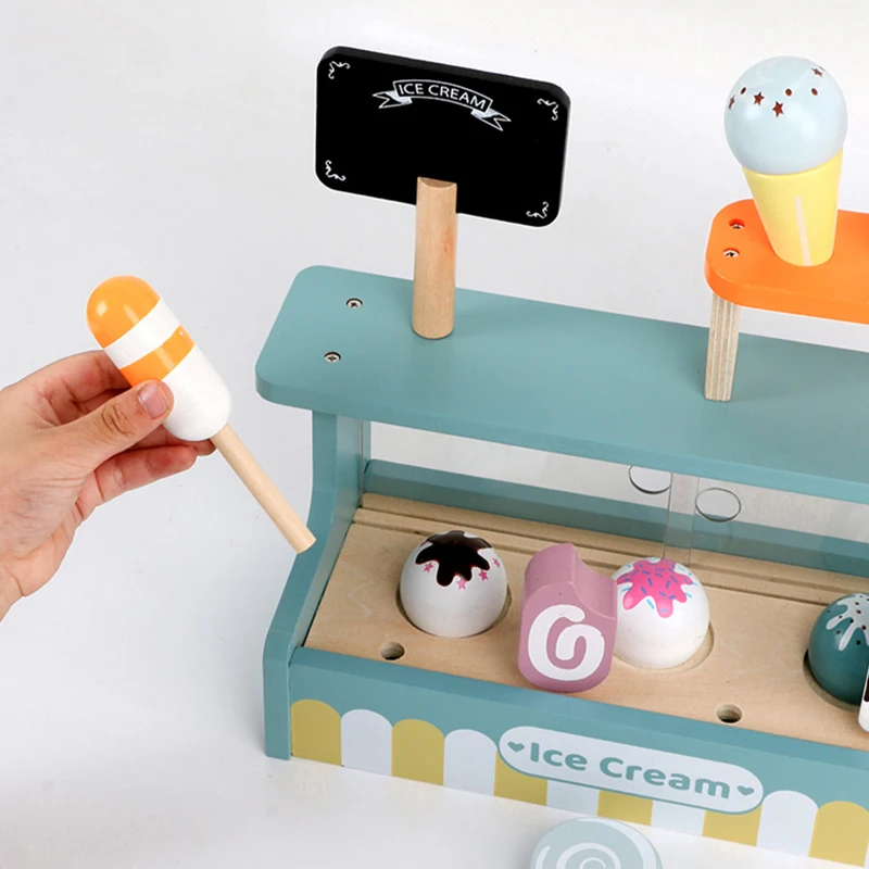 Simulation Ice Cream Set Pretend Play Wooden Montessori Toy Ice-cream Cone Kitchen Food Toys for Kids Preschool Educational