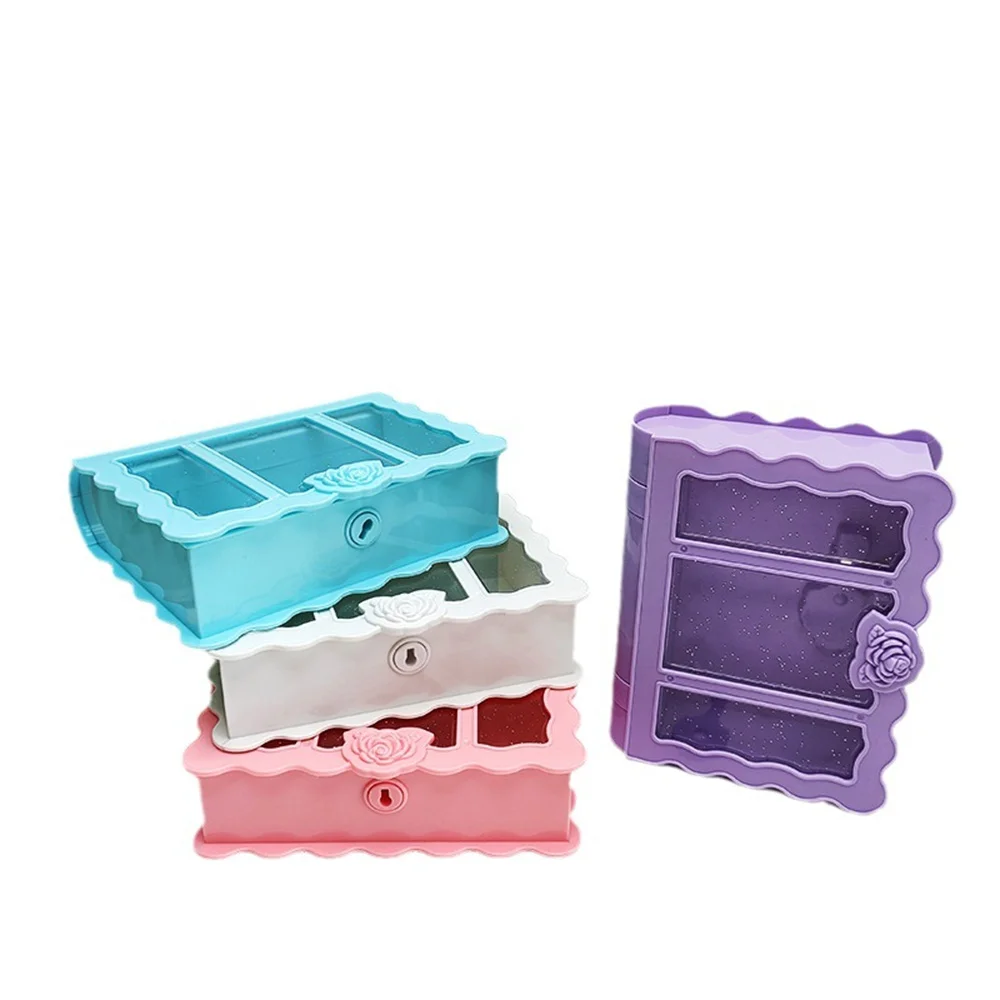 Cheap Creative European Magic Book with Lock Key Kids Plastic Cosmetic Jewelry Storage Box Desktop Boxes for Earrings Rings