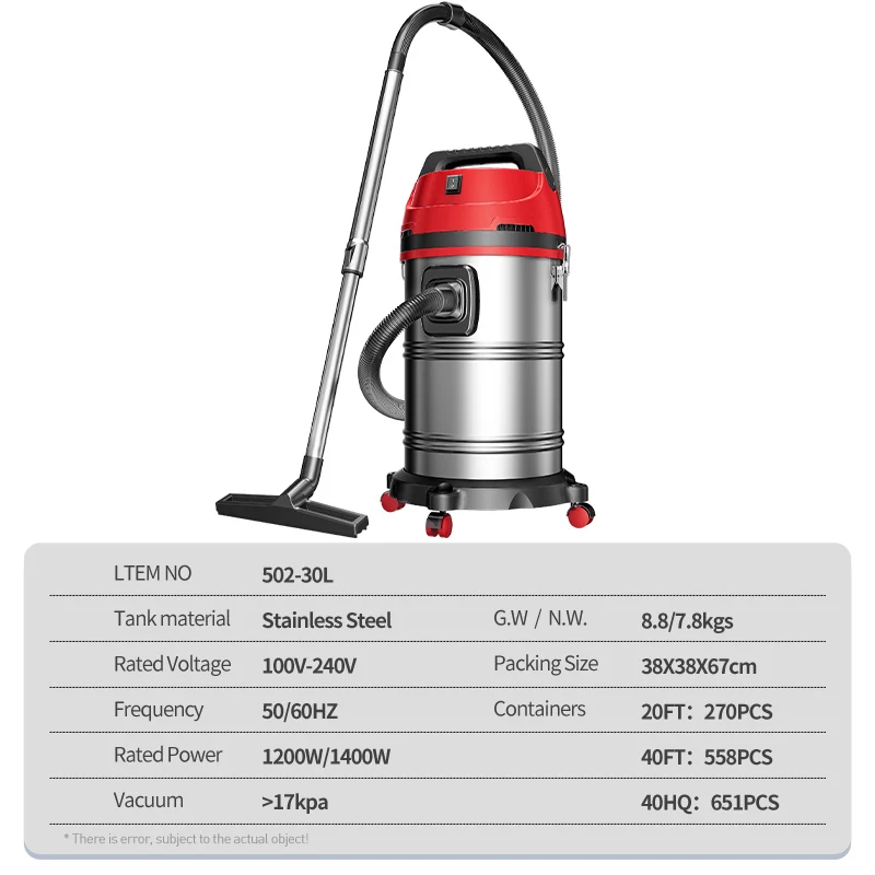 Hot sale 30L Best Selling Stainless Steel Tank Carpet Cleaner  Wet And Dry With HEPA Vacuum Cleaner